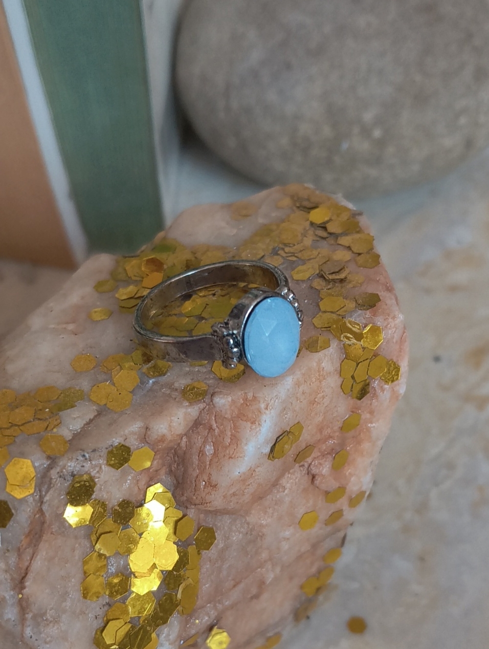 Stunning Pastel Blue Chalcedony Sterling Silver Ring — Size 7.5 ✨